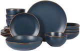Hazeltine 16-Piece Navy Blue Stoneware Dinnerware Set - Plates and Bowls, Durable Ceramic Kitchen Dinner Set