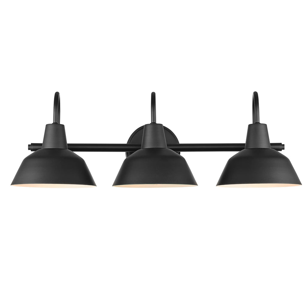 Barnyard 3-Light Vanity Light, Matte Black, White Interior Shades