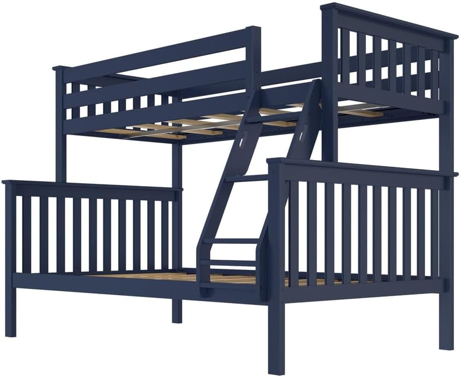 Bunk Bed Twin Over Full with Ladder, Solid Wood Platform Bed Frame with Ladder for Kids, 14" Safety Guardrails