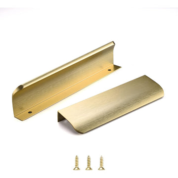 Edge Finger Pull for cabinets Kitchen Concealed Drawer pulls Aluminum Hidden Door Handle 10 Pack Modern Brushed Brass