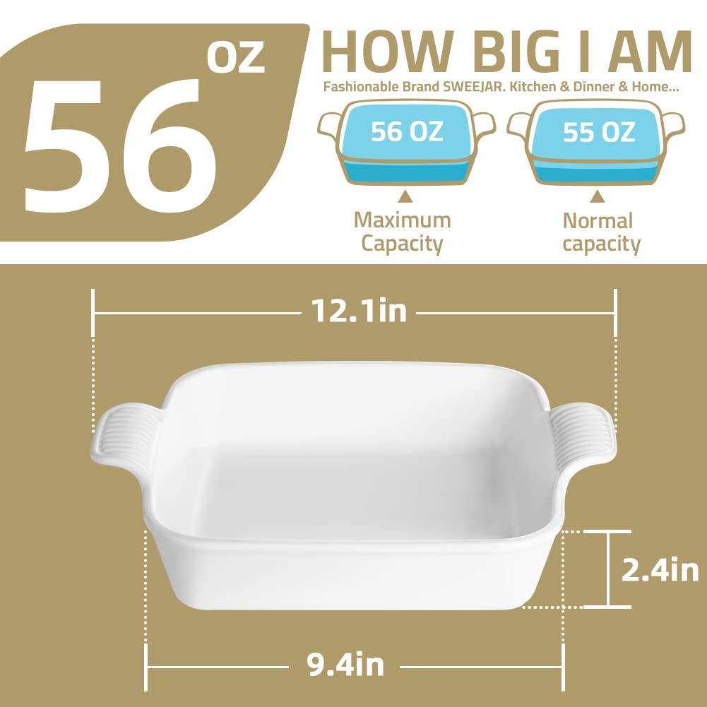 Ceramic Baking Dish, 9 x 9 Cake Baking Pan for Brownie, Porcelain Square Bakeware with Double Handle for Casserole