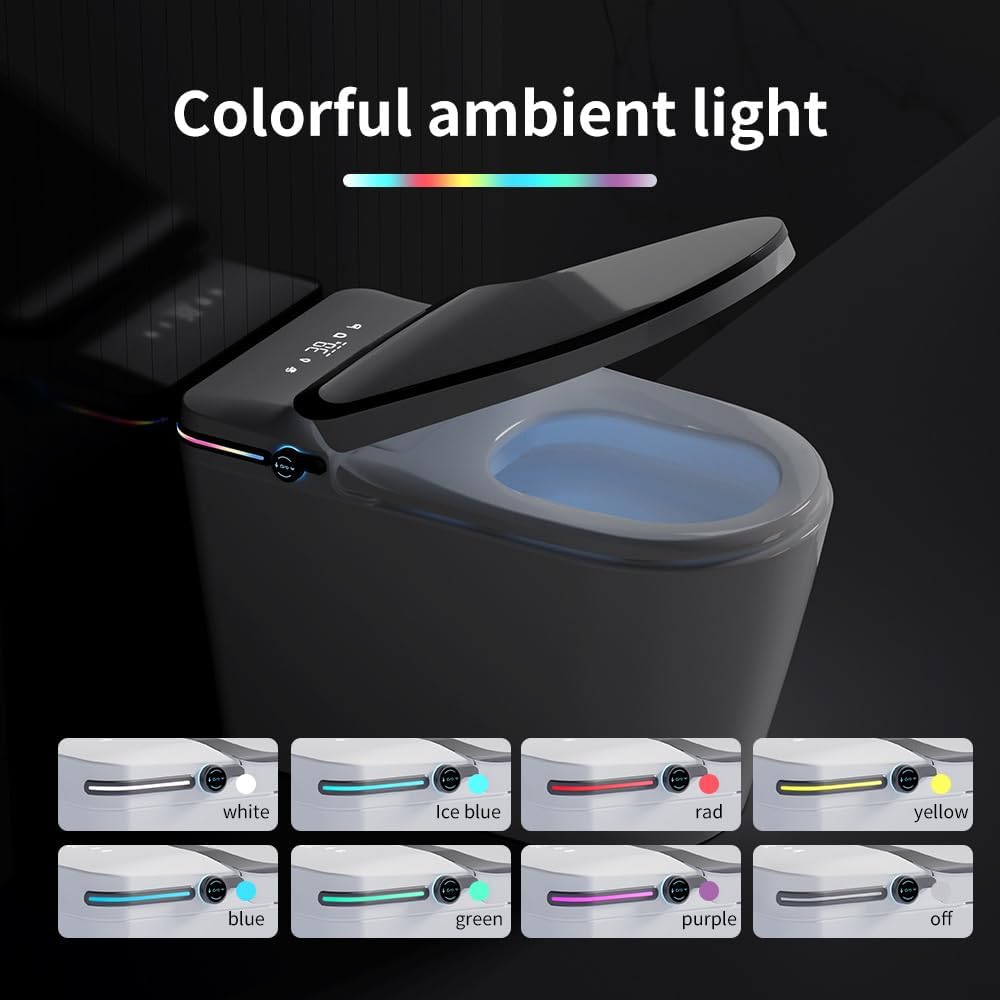 Smart Toilet, One Piece Bidet for Bathrooms, Modern Elongated Toilet with Warm Water, Dual Auto Flush