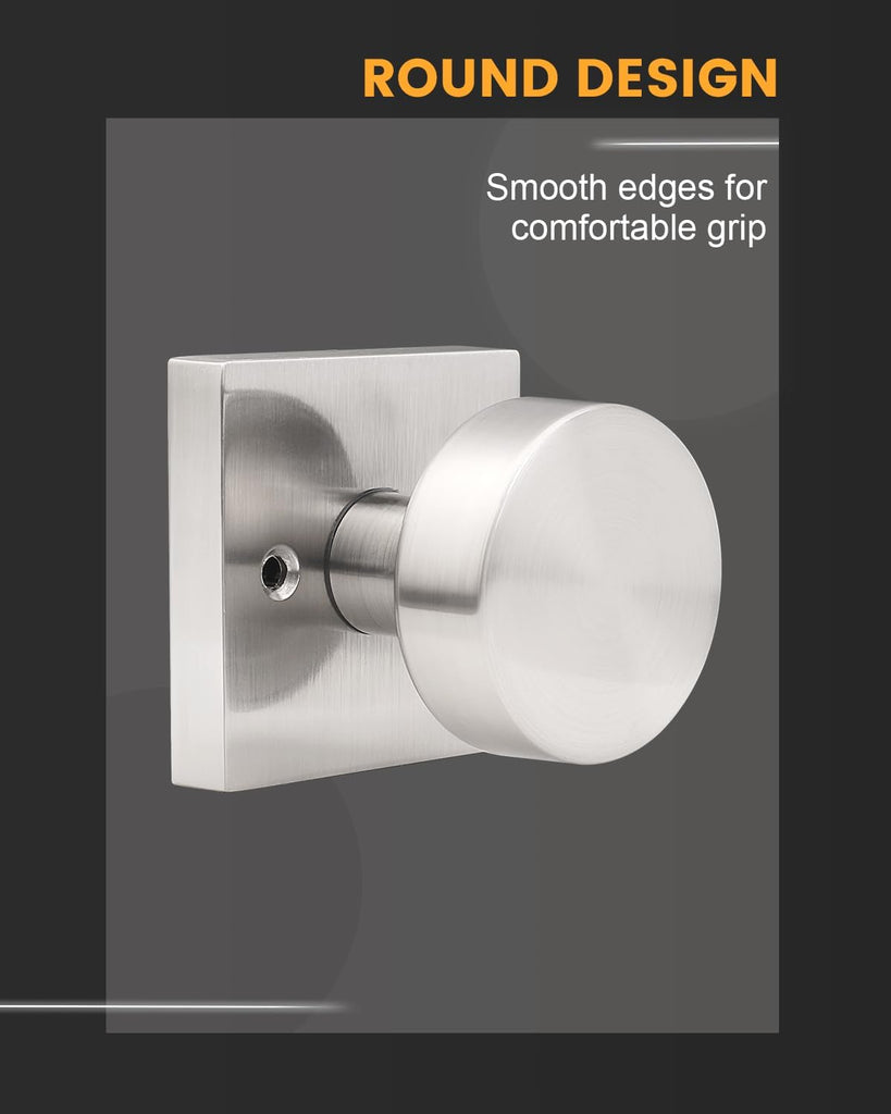 Brushed Nickel Dummy Door Knob with Square Rosette, Single Side No-Turning Door Handle, 1 Pack Inactive Half Dummy