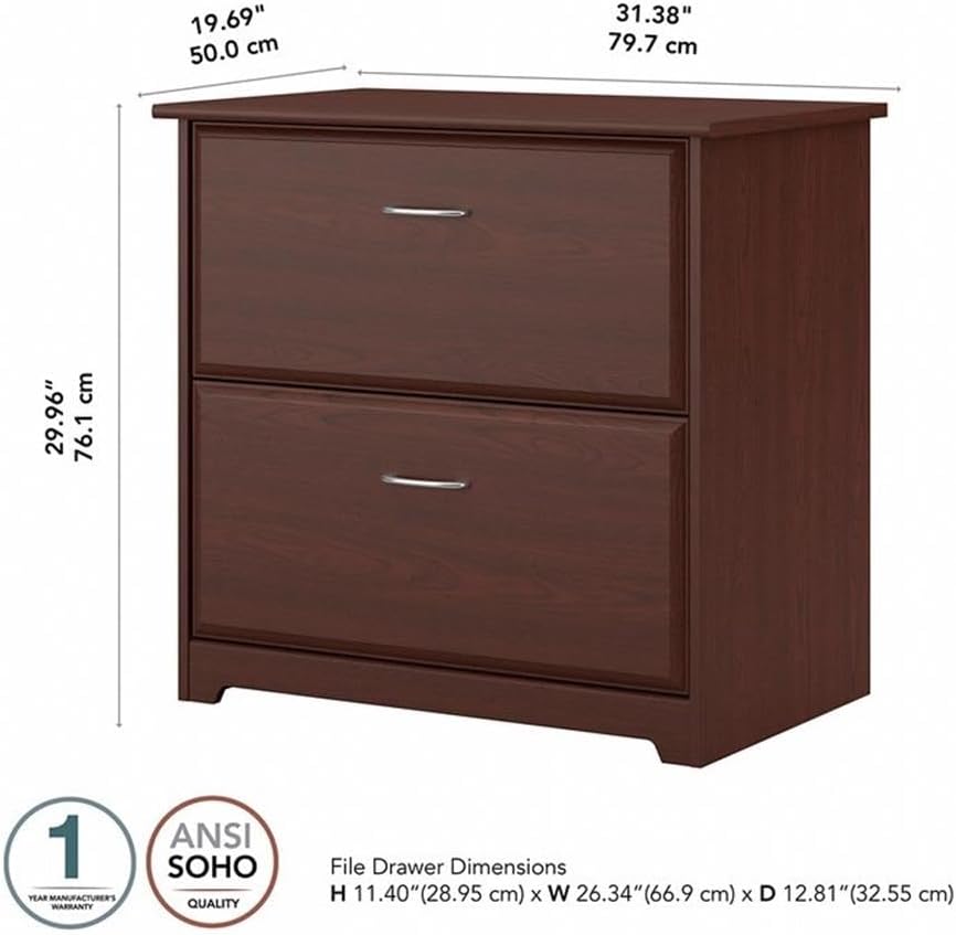 Home Cabot 2 Drawer Lateral File Cabinet in Harvest Cherry, Home Office Chest for Letter, Legal, and A4-size Document