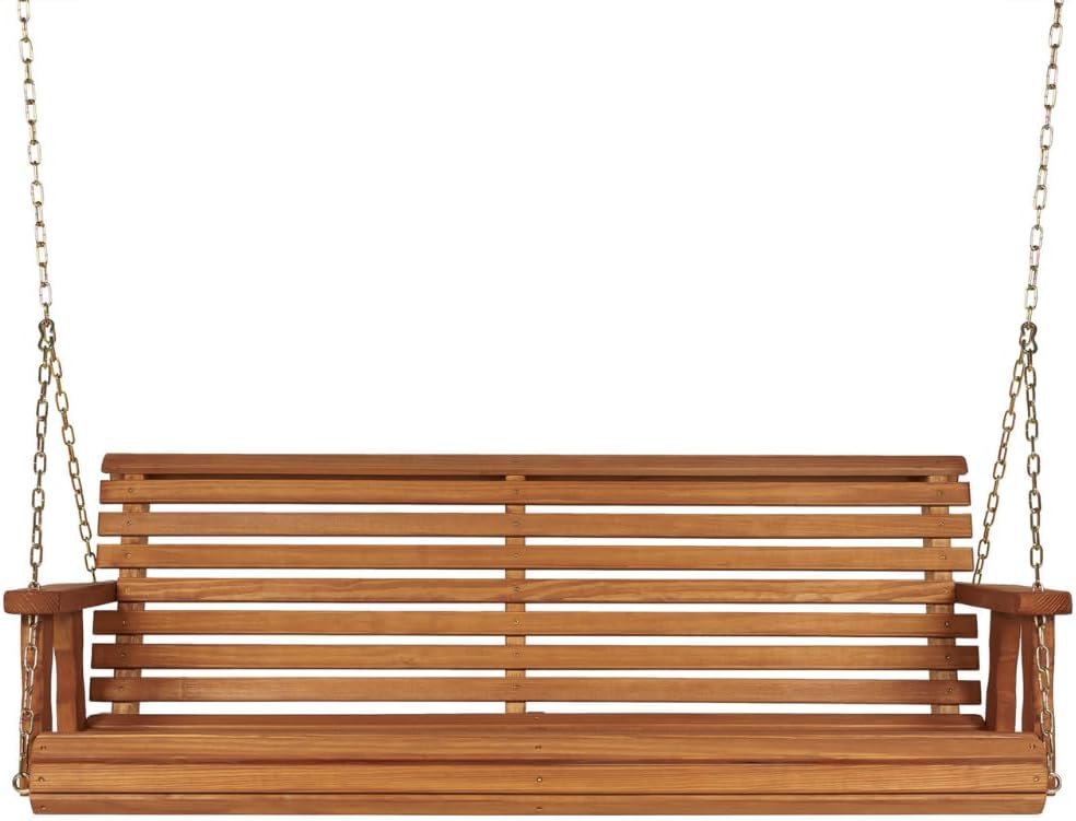 Casual Heavy Duty 700 Lb Capacity Porch Swing (5 Foot, Cedar Stain) - Wooden Outdoor Roll Back Swing with Hanging