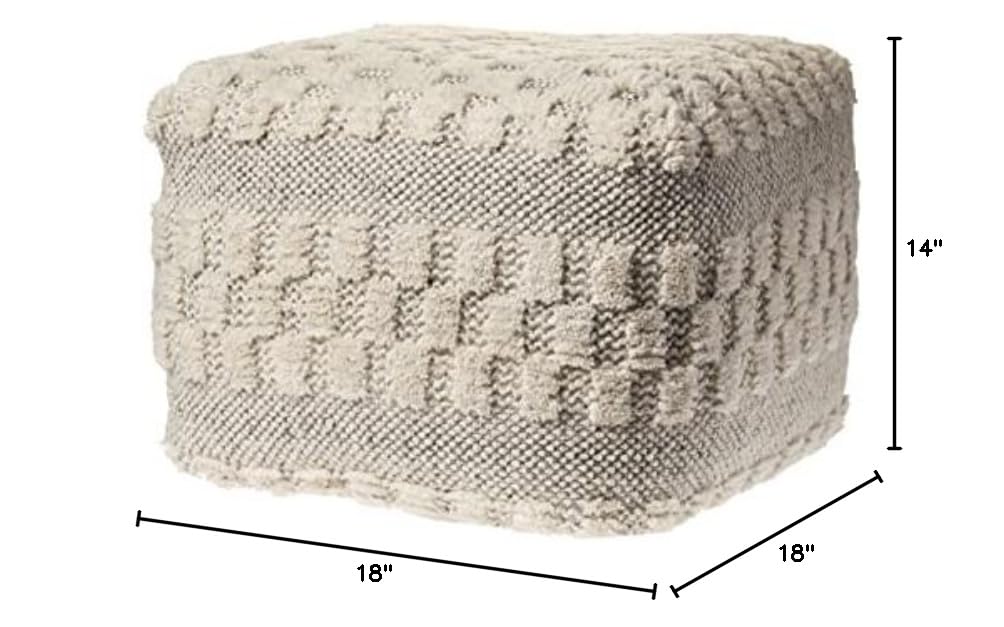 LR Home Cream Tufted Checkered Geometric Pouf