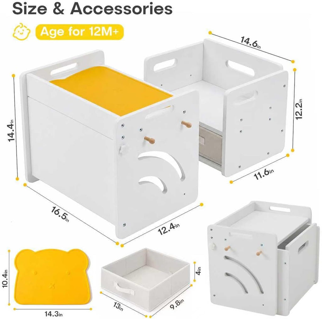Kids Table and Chair Set with Storage Box & Table Mat - Adjustable Toddler Weaning Table, Wood Kids Furniture for 1-3