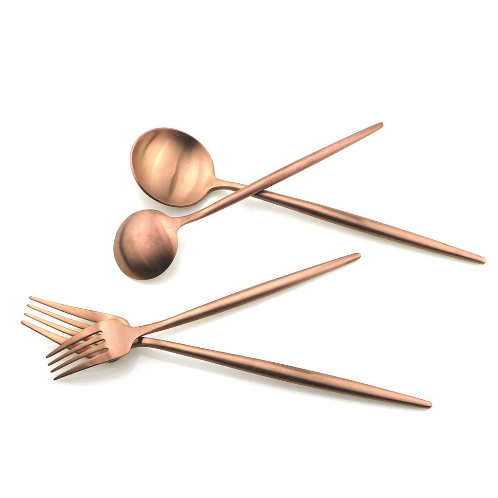 Luxury Silverware Royal Cutlery Set - 24 Piece Flatware Set - Service For 4 18/10 Stainless Steel - Matte Rose Gold