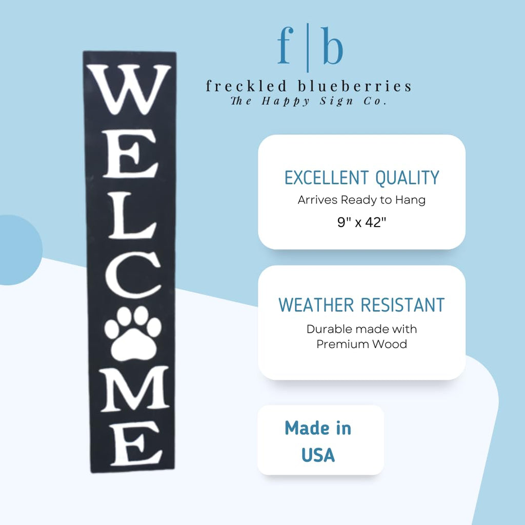 Paw Print Vertical Welcome Sign - Wooden with Hanger, 9" x 42"