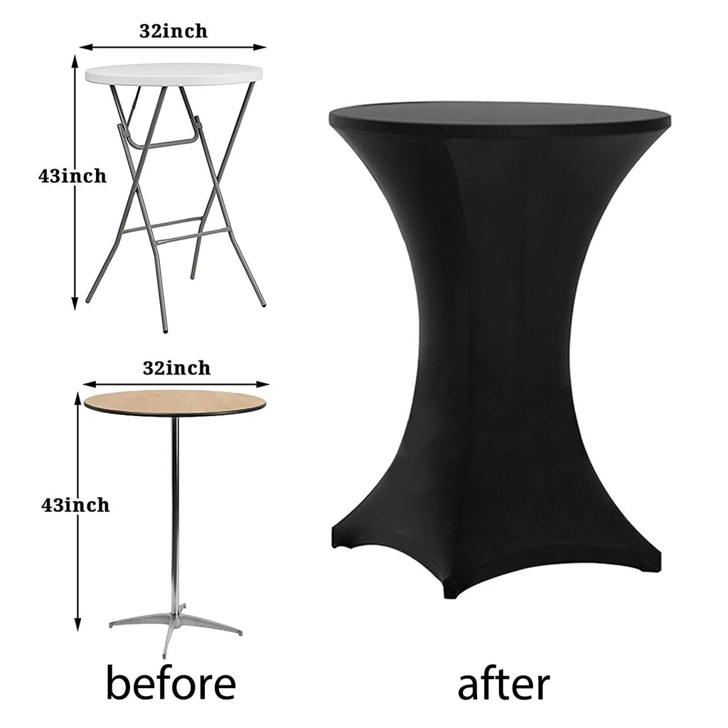 Cocktail Table Covers Black, High Top Table Cloths 4 Pack 32x43 Inch