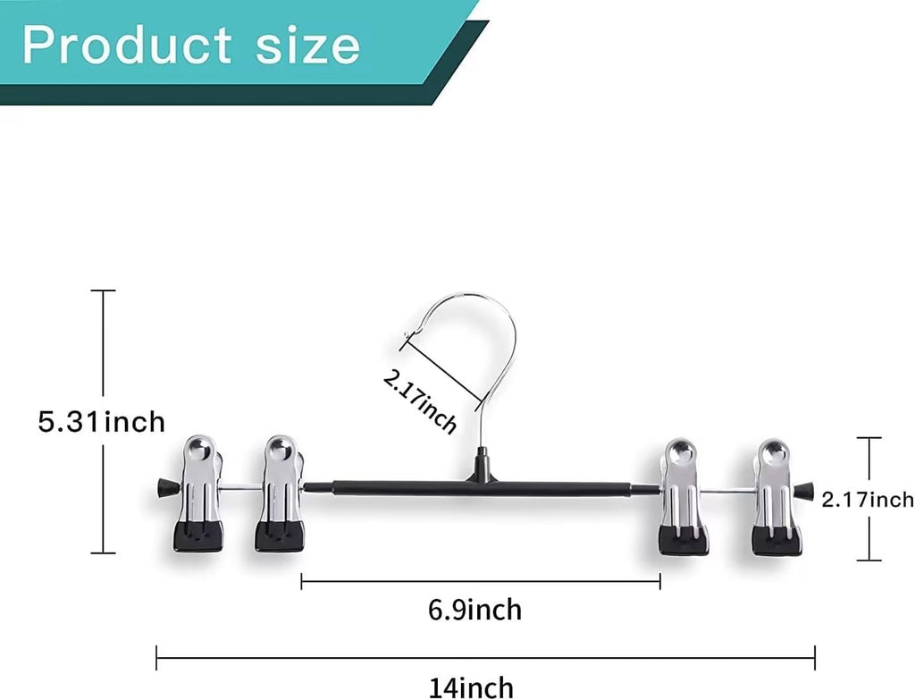 Pants Hangers with Clips Skirt Hangers 14 Inch 10 Pack, Black