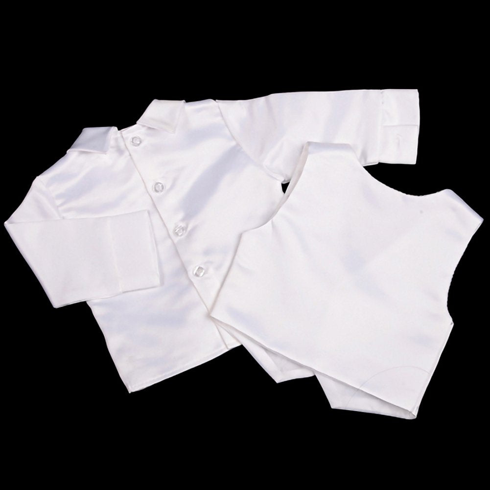 Baby Boys Baptism Christening Clothing Outfit White Satin Suit 4 Piece Set with Bonnet Months Long Sleeve