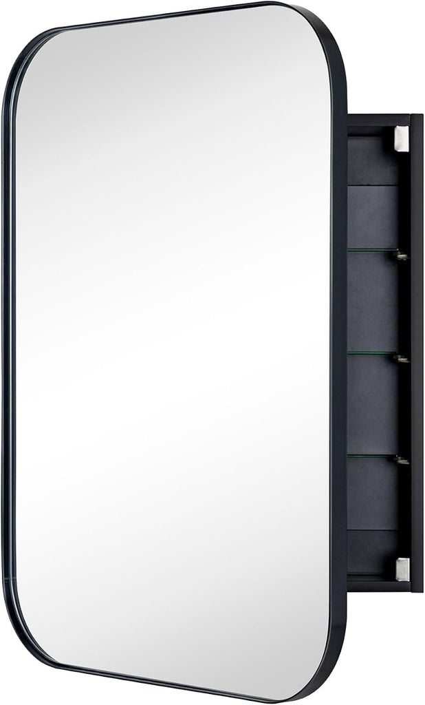 Black Rectangle Bathroom Medicine Cabinet with Mirror Matt Black Recessed and Surface Mount Stainless Steel Metal