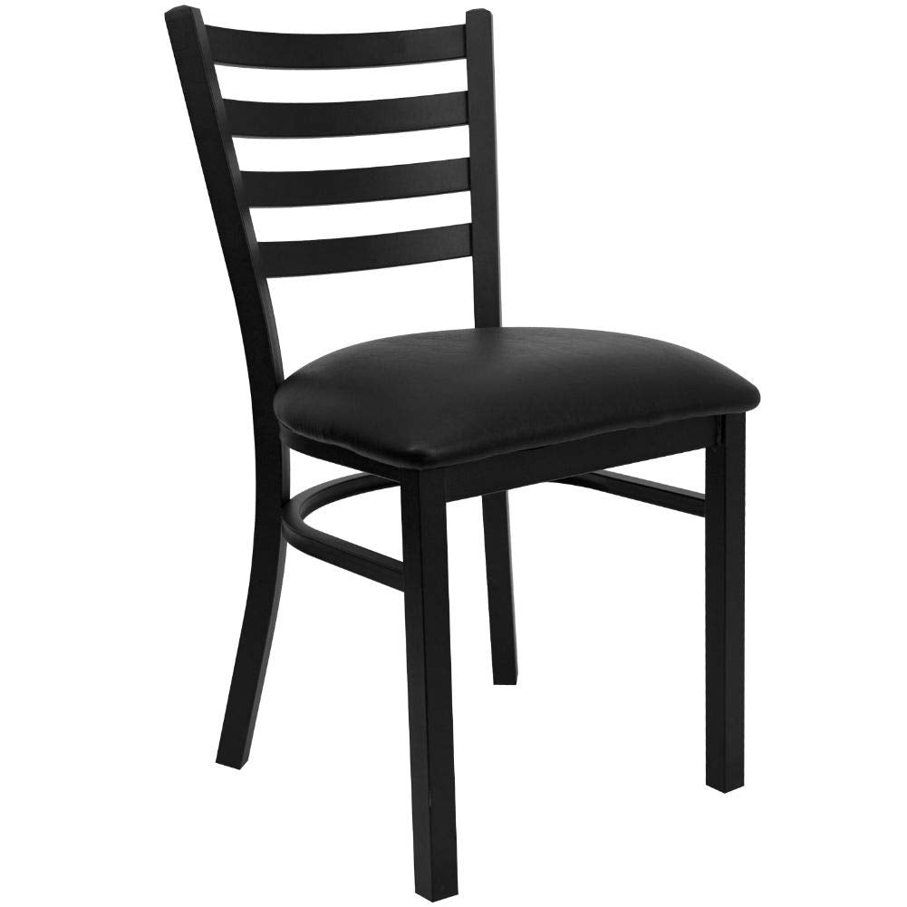4 Pk. HERCULES Series Black Ladder Back Metal Restaurant Chair - Black Vinyl Seat
