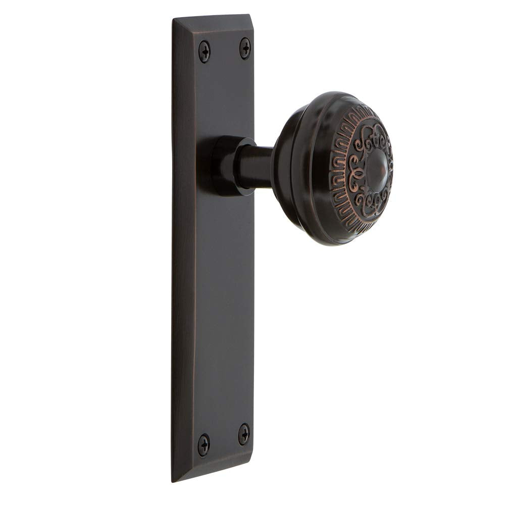 New York Plate Passage Egg & Dart Door Knob in Timeless Bronze