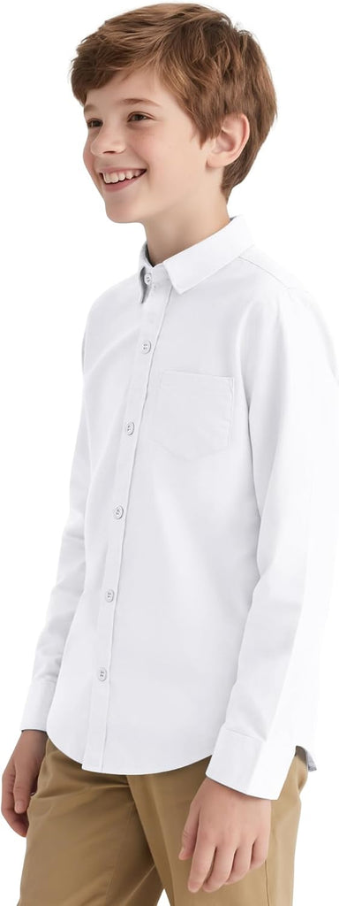 Boys Long Sleeve Dress Shirts Button Down Uniform Shirt with Pocket