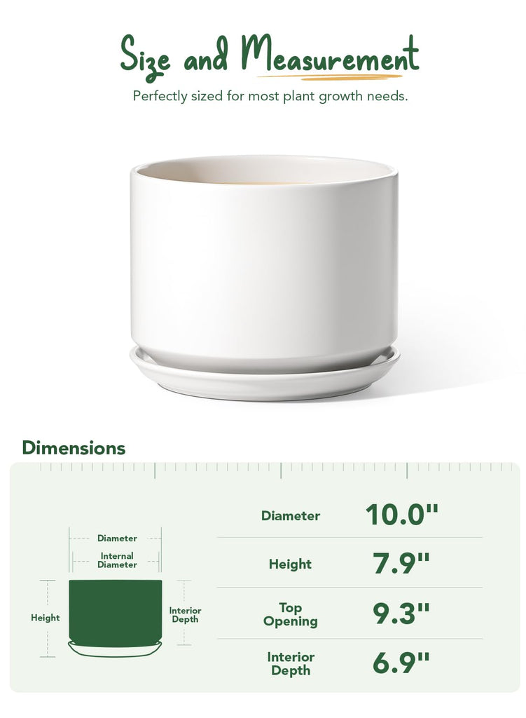 10 Inch Plant Pot, Ceramic Pots for Plants, White