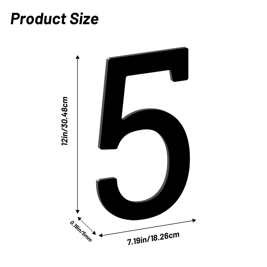 12" Acrylic House Numbers, Self-adhesive Mailbox Numbers for outside (5)