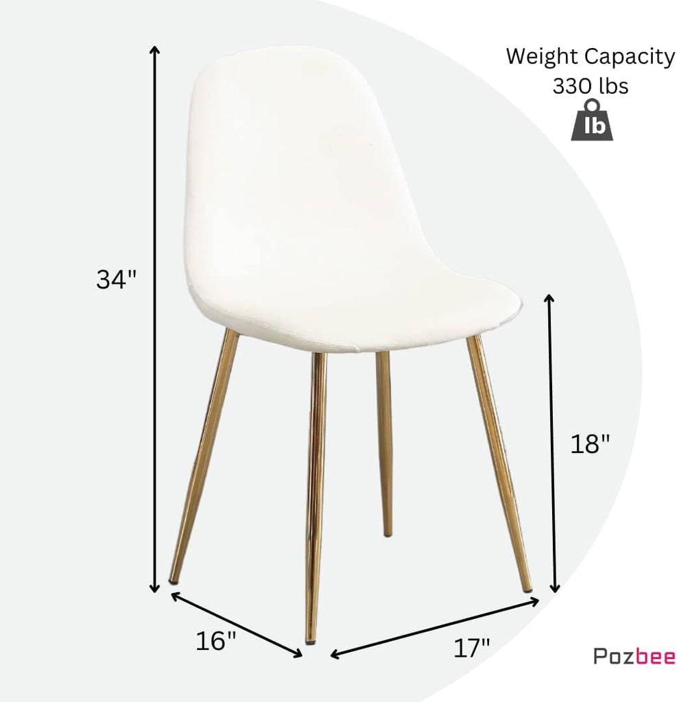 Cream Velvet Dining Chair Set of 4, Midcentury Modern Kitchen Chairs with Gold Chrome Legs, Elegant Dining Room