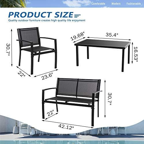 4-Piece Outdoor Patio Furniture Set - Conversation | Black for Backyard, Garden & Porch