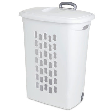 9-Pack Ultra Wheeled Hamper, Laundry Basket w/Flip-Top Lid & Retractable Handle - Plastic Rolling Clothes Storage