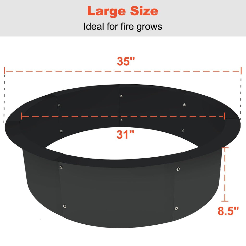 Outdoor Fire Pit Ring Liner 35-Inch Outer/31-Inch Inner Diameter, Heavy Duty Solid Metal Steel Round Firepit Rim