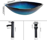 HM HomeMieco 17 Inch Square Blue Glass Vessel Sink Bathroom Bowl Sink with Faucet and Drain