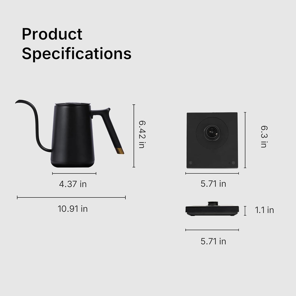 Fish Smart Electric Coffee Kettle 600ML, Gooseneck Pour Over Kettle for Coffee and Tea Variable Temperature Control