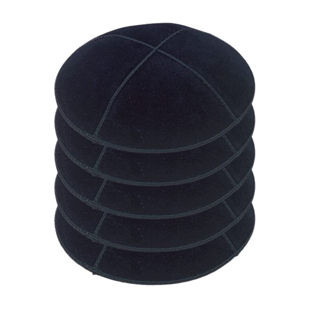 Suede Leather Fabric Kippot Four Panel Kippah Yarmulkah Single or Bulk Yarmulke (Black, Small-Medium)