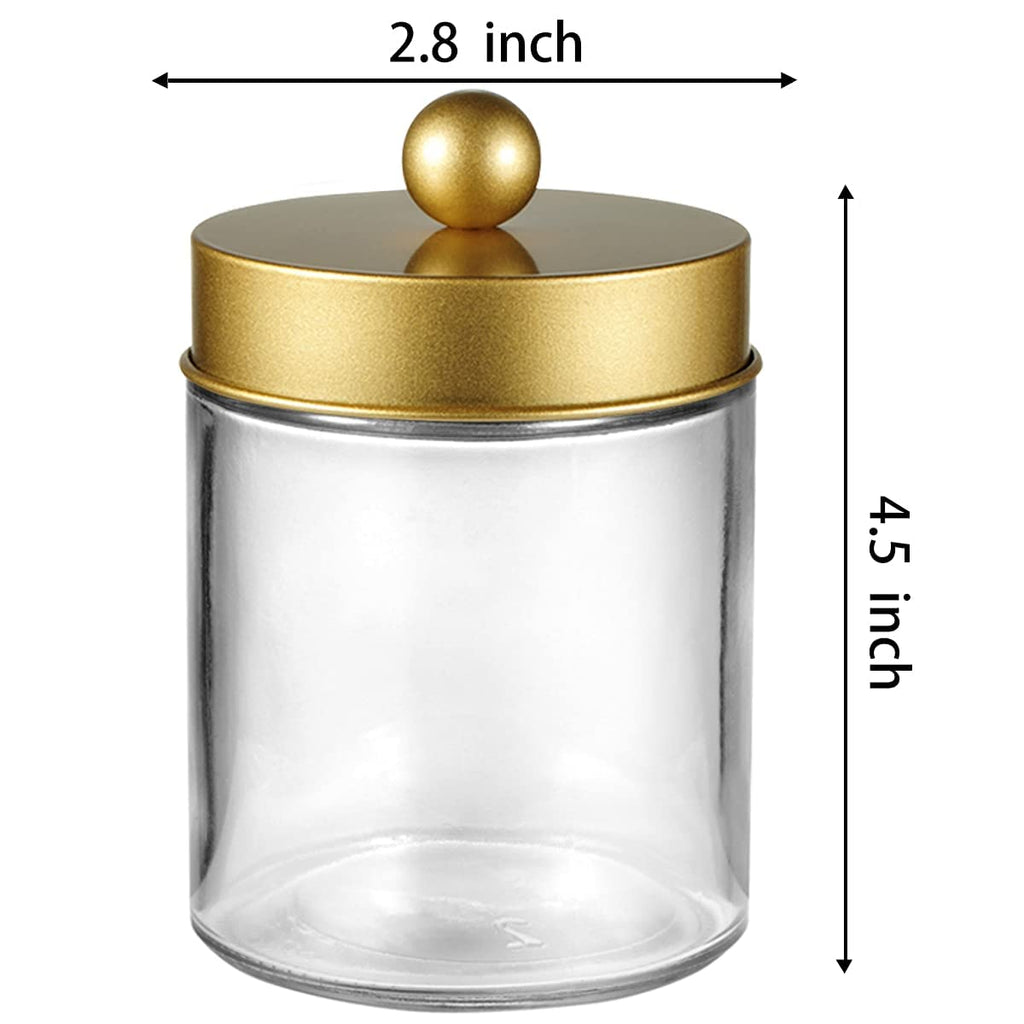 Glass Apothecary Jar Qtip Holder Metal Lids 4pc/Gold