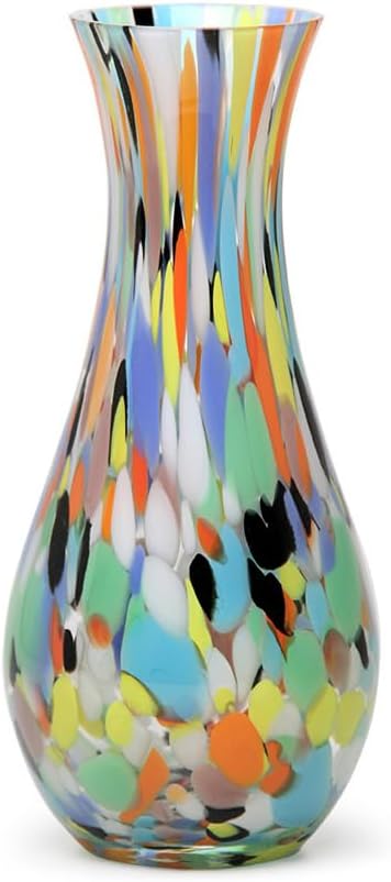 Murano Style Art Glass Vase Hand Blown Colorful Confetti Effect Home Decor | Hand Blown Glass Vase, Decorative Table