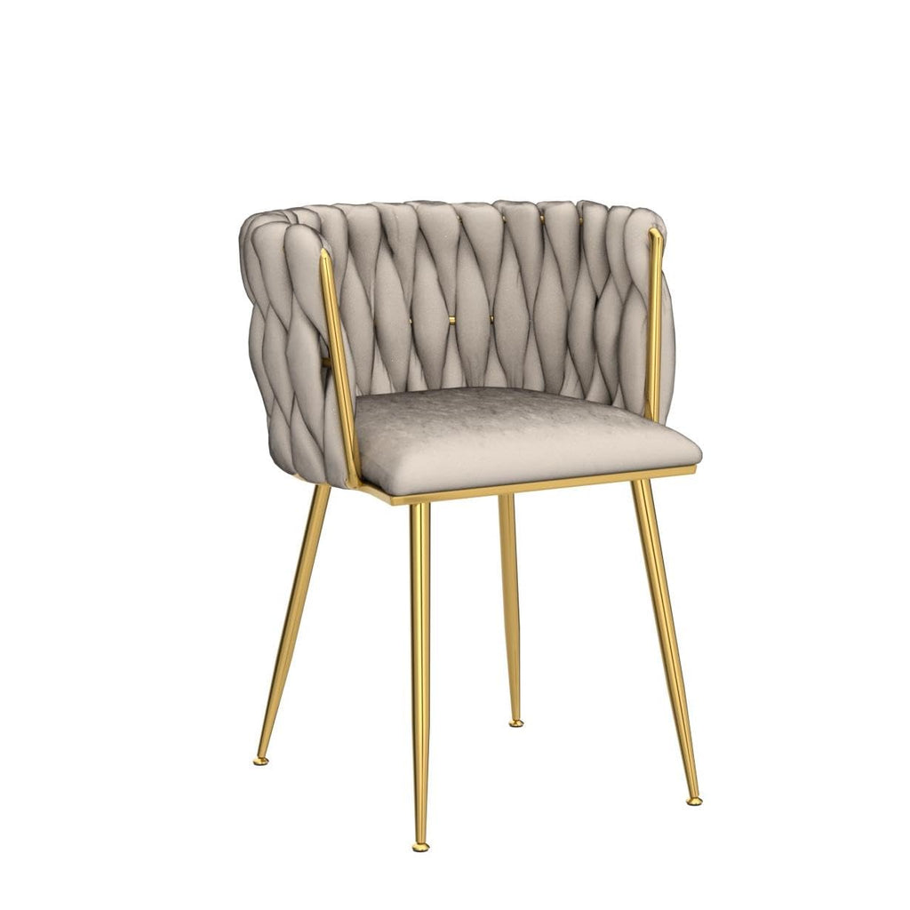 Modern Velvet Dining Chairs Set of 2 Hand Weaving Accent Chairs Living Room Chairs Upholstered Side Chair with Golden