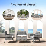 4-Piece Wicker Outdoor Patio Furniture Set | Gray for Patio, Garden & Porch