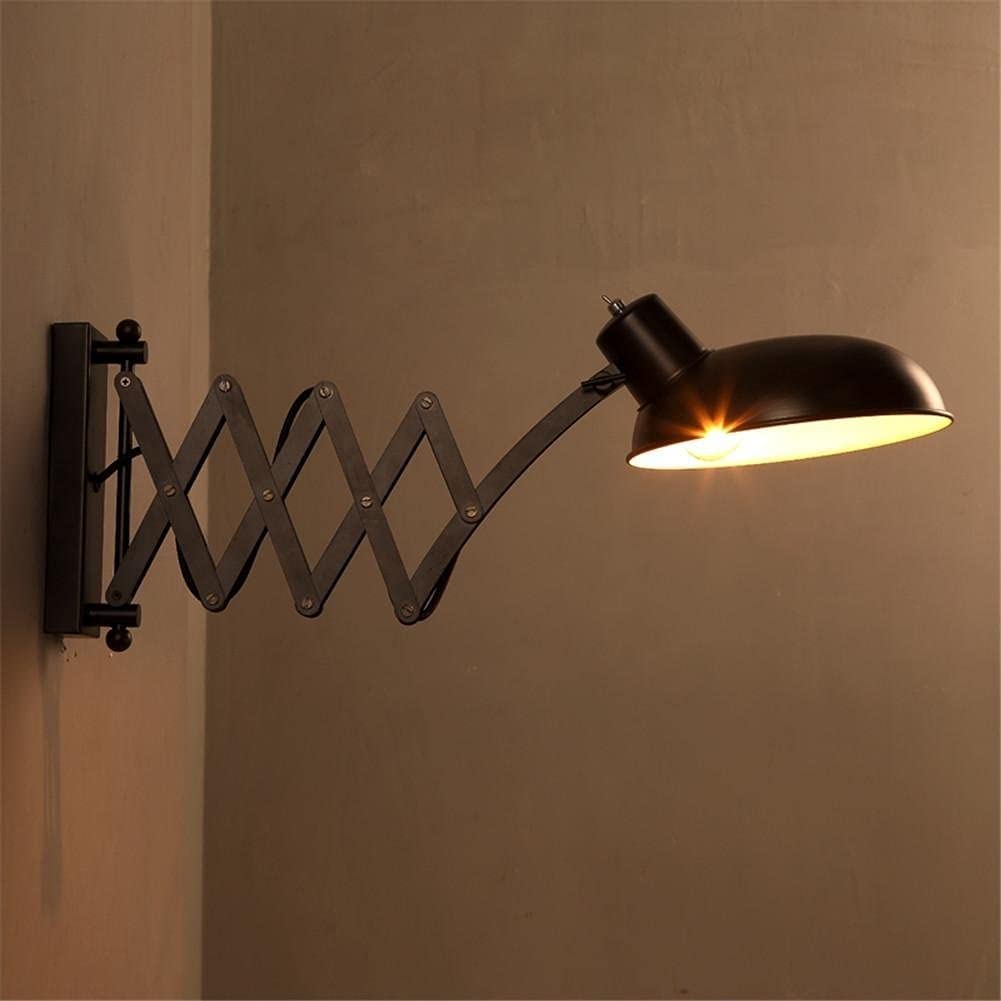 Industrial Swing Arm Wall Sconce Black Metal Extendable Accordion Wall Lamp Vintage Adjustable Task Reading Light