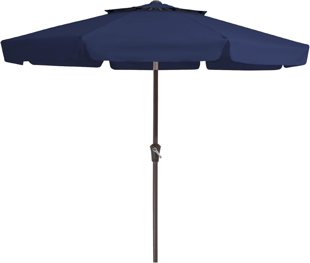 9' 2-Tiers Patio Umbrellas Outdoor Market Table Umbrella w/Push Button Tilt/Crank, 8 Sturdy Ribs - Navy Blue