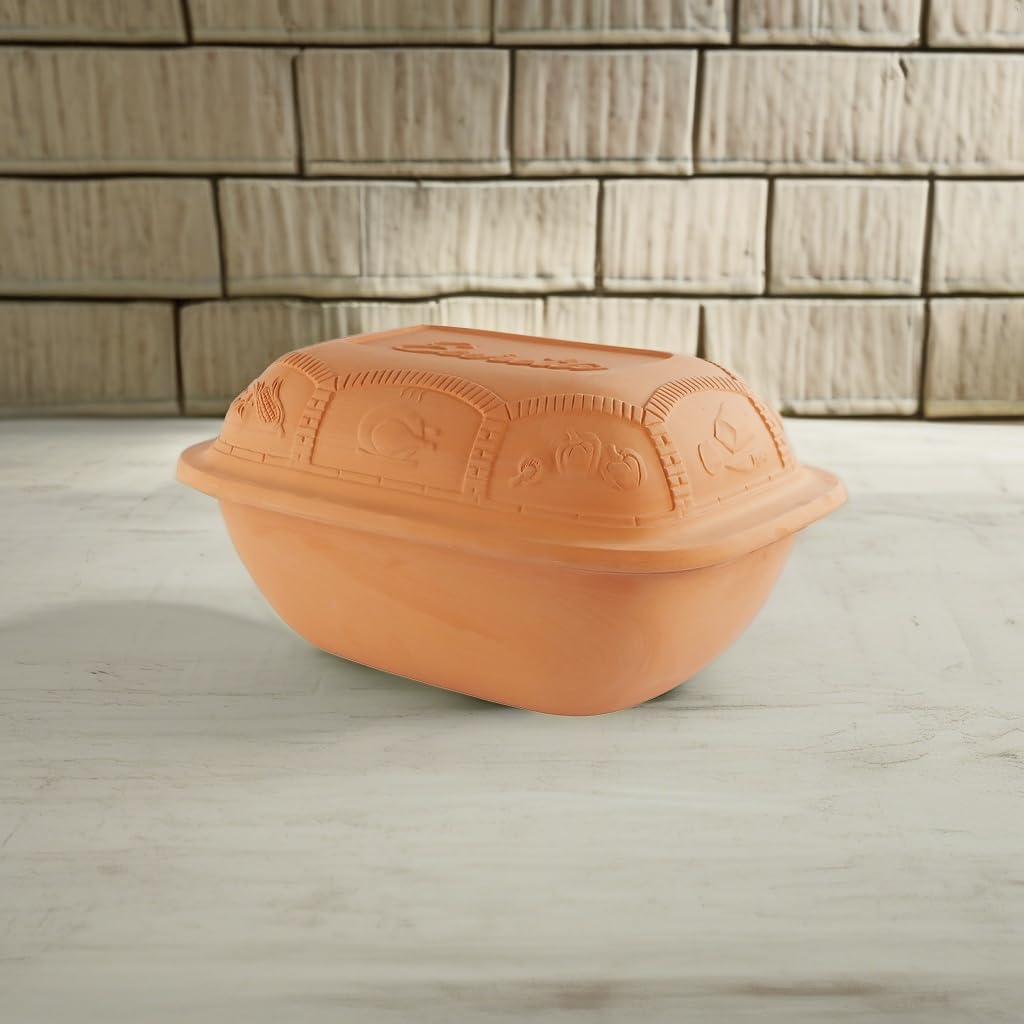 Eurita Clay Roaster, 7.2 Quart, Non-Stick Earthenware, Toxin-Free, Healthy Clay Pot Cooking, Versatile Cooking Dutch