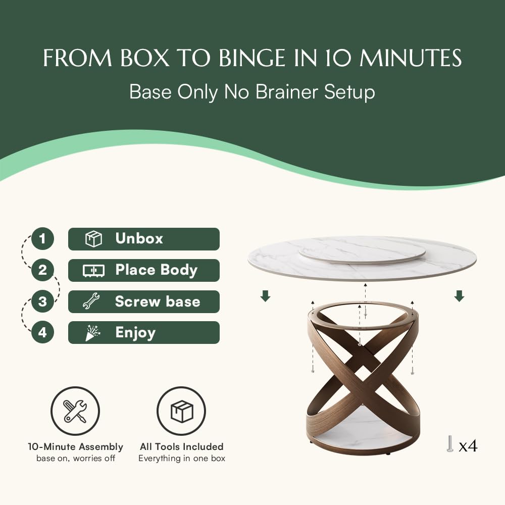 51" Modern Round Dining Table with Lazy Susan for 4, Glossy White Round Dining Room Table, Sintered Stone Dining