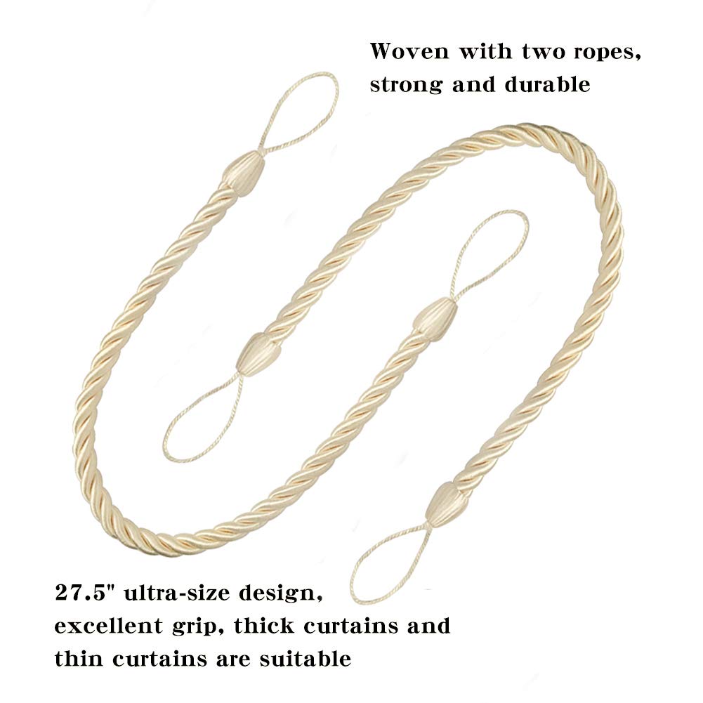 Curtain Tiebacks Ropes Tie-Backs,Handmade Holdbacks(Beige,2P)