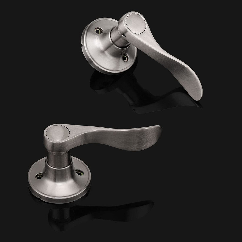 2 Pack Satin Nickel Dummy Wave Door Levers, No-Turning Interior Door Handles, 1 Left-Handed and 1 Right-Handed Door