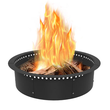 Outdoor Smokeless Fire Pit Ring Liner 32-Inch Outer/28-Inch Inner Diameter, Heavy Duty Solid Metal Steel Round