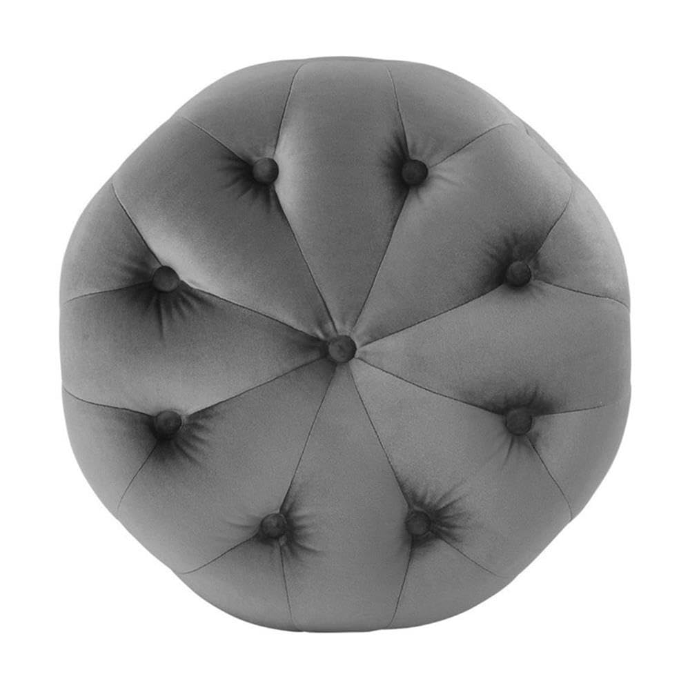 Anthem Tufted Button Round Performance Velvet Ottoman, Gray