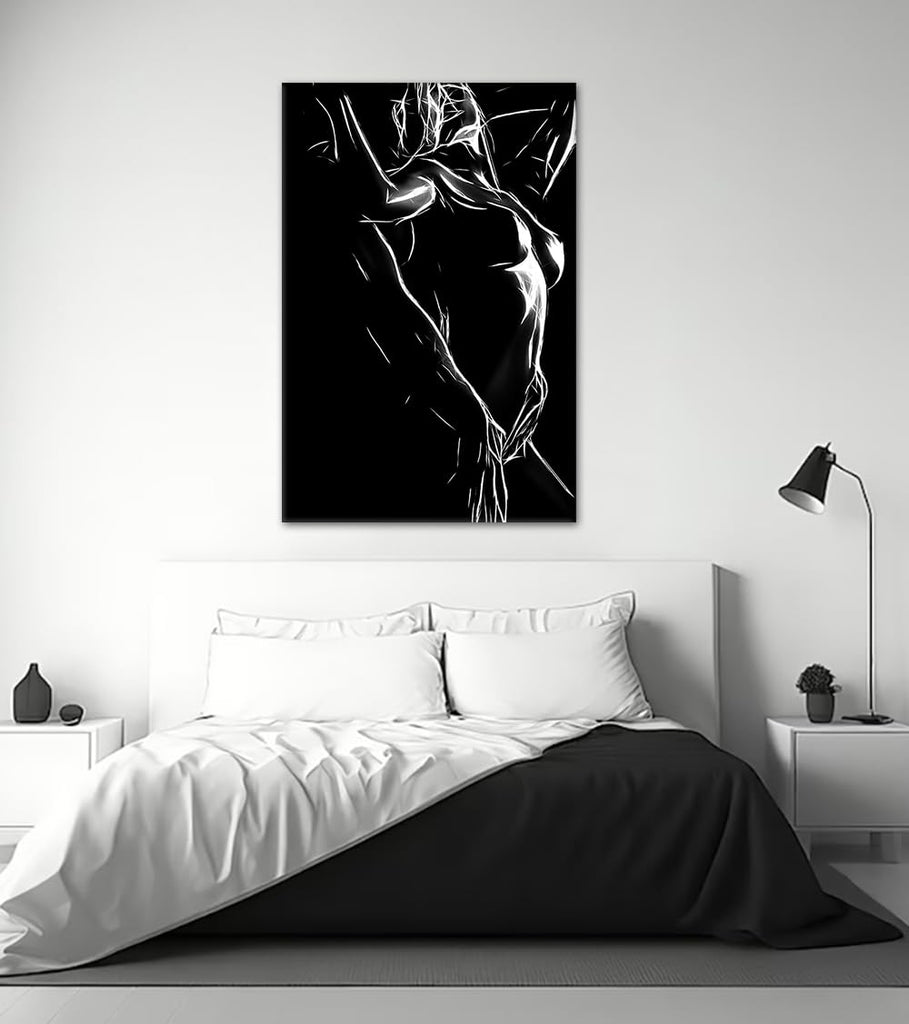 Minimalist Woman Body Canvas Wall Art - Abstract Black White Sexy Female Figure Line Art Print Modern Sensual Artwork