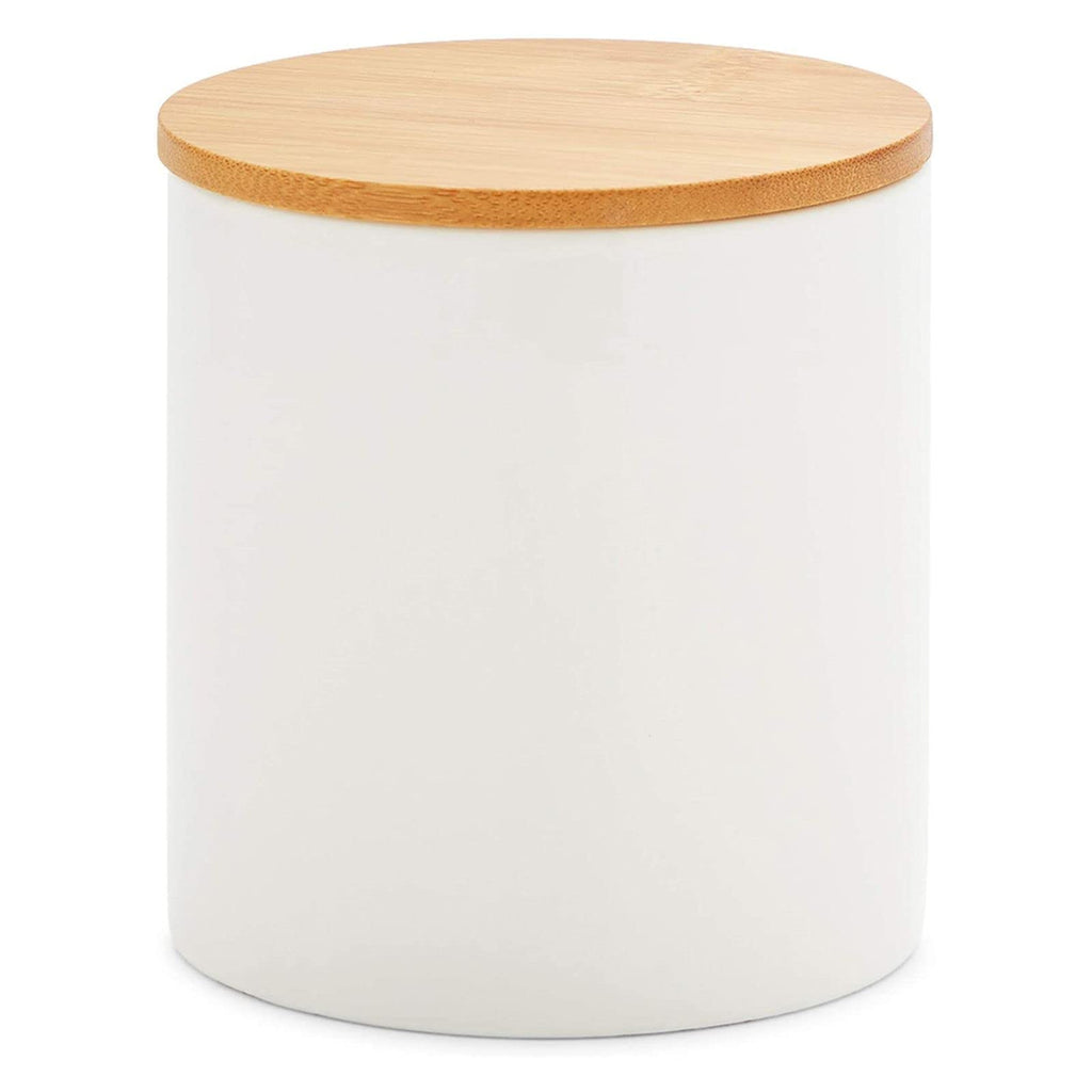 White Ceramic Canisters - Coffee Canisters with Airtight Wood Lids - Countertop Coffee Tea Sugar Container Set