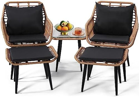 5-Piece Wicker Outdoor Patio Furniture Set - Bistro for Backyard, Garden & Porch