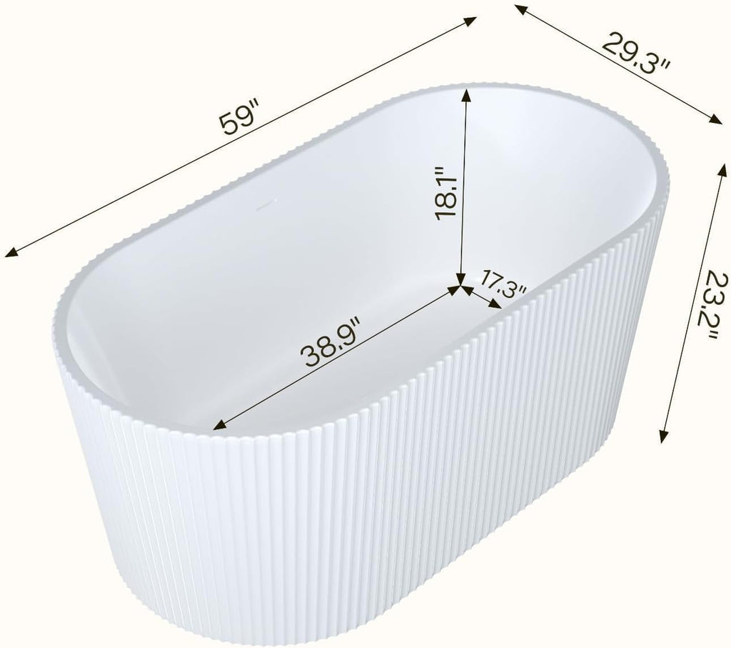 59'' Freestanding Bathtub, Deep Acrylic Soaking Tub with Non-Slip Base, cUPC Certified Modern Free Standing Tub
