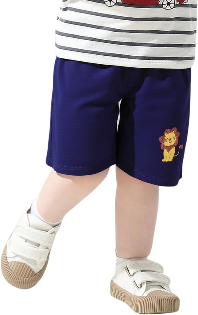 Toddler Shorts for Baby Boys Cotton Elastic Waist Shorts with Cartoon Print 6 Pack Toddler Baby Boy Summer Clothes