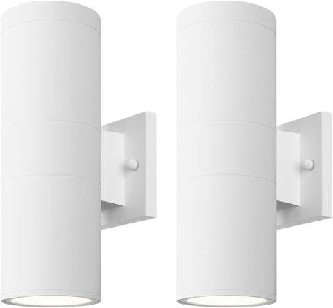 Modern Outdoor Porch Light Patio Light in 2 Lights with Aluminum Cylinder and Tempered Glass Cover Waterproof Wall Sconce 2 Pack (Matte White) A123-B0CSD9VQLD