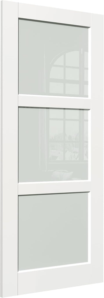 32 in. x 80 in. Sliding Pocket Door, 3-Lite Frosted Glass Interior Door with Frame and Hardware Kit 