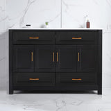 48" Bathroom Vanity with Sink, Modern Single Bathroom Vanity with 4 Doors & 4 Drawers, Freestanding Bathroom Storage Cabinet with Ceramic Sink and Top, Solid Wood Frame, Black A133-B0F1TNZCNS