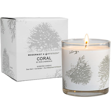 Coral Art-Inspired Scented Candle | 9oz Soy Coconut Wax Blend | 55-Hour Burn | Premium Sea Salt & Driftwood Scent